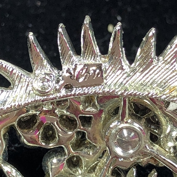 Vintage Coro Silver and AB Rhinestone Leaf Brooch